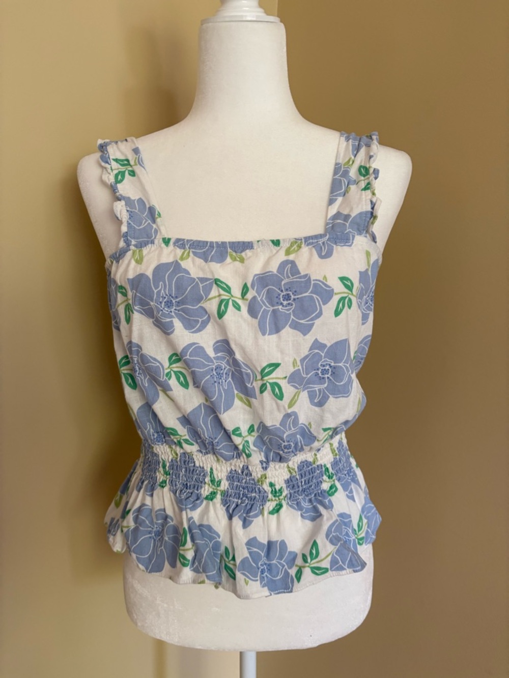 Draper James Blue & White Floral Square-Neck Tank